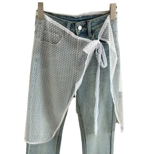 Cinturón envolvente de tul con encaje de 74 x 55 cm Falda transparente con estampado de lunares Superposición sobre pantalón Elegante accesorio de capas