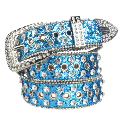 Cinturón punk para mujer 110 x 3,3 cm de piel sintética. Elegante cinturón con tachuelas y brillantes. Accesorio rockero de moda para pantalones y vestidos.