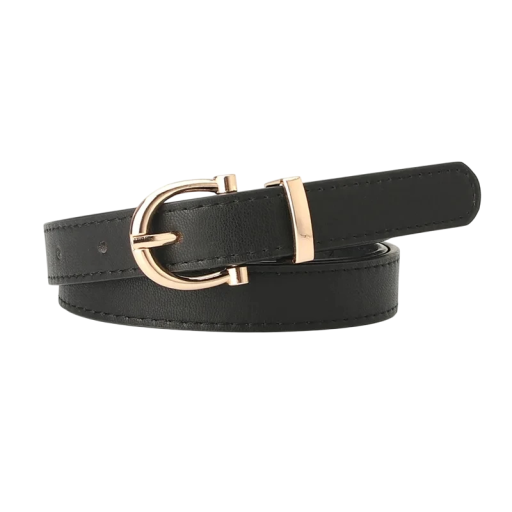 Cinturón sencillo de piel sintética de 105 x 1,8 cm. Elegante cinturón para mujer y hombre con hebilla metálica. Cinturón universal estrecho para vestidos, pantalones y faldas.