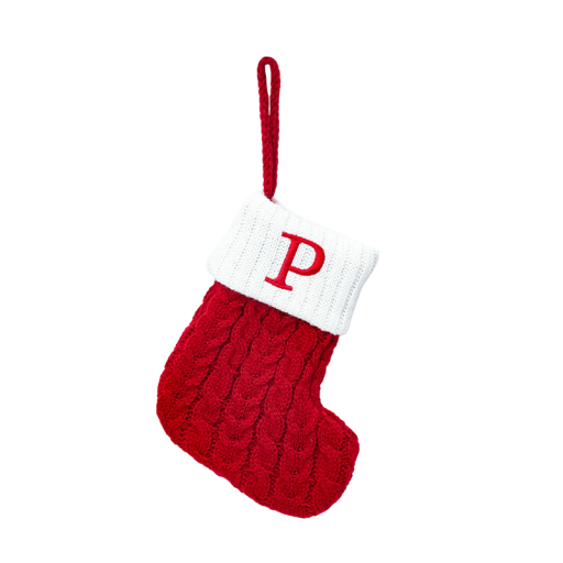 Ciorap de Crăciun 15 x 25,7 cm Ciorap decorativ roșu cu margine albă și sfoară pentru agățat Litera brodată P Ornament de Crăciun