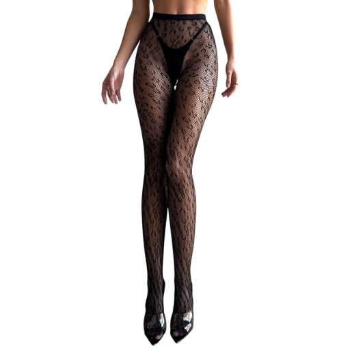 Ciorapi fine din plasă cu un model mic repetitiv, o singură mărime, elastic, negru, pentru purtare zilnică