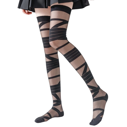 Ciorapi până la coapsă cu model transparent în cruce, mărime universală, bumbac, nylon, elastan, gothic, punk, ciorapi lungi