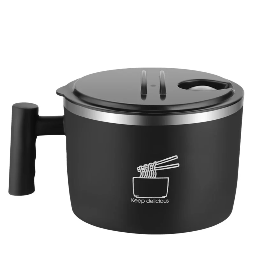Ciotola in acciaio inox a doppia parete con coperchio, valvola e maniglia 1000 ml 8,5 x 15,5 cm Contenitore per noodles istantanei Ciotola