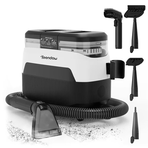 Čistič čalounění a koberců 3 v 1 Pára 1650 W Sání 12 000 Pa Nádrže 1250 a 1150 ml Bílo-černý Sada nástavců na okna i textil