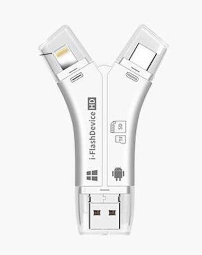 Cititor de carduri de memorie SD și Micro SD 4 în 1 pentru telefon și computer Conectori Lightning USB-C Micro USB și USB 3.0 Plastic ABS 8,1 x