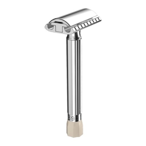 Classic Men's Safety Razor with Rotating Opening Bottom Mechanism Zinc Alloy Silver Manual Shaving of Facial Hair