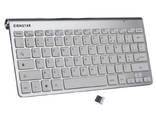 Clavier sans fil sans pavé numérique Disposition AZERTY Récepteur USB 2,4 GHz Matériau ABS Alimentation 2x AAA Dimensions 28,5 x 13,3 cm