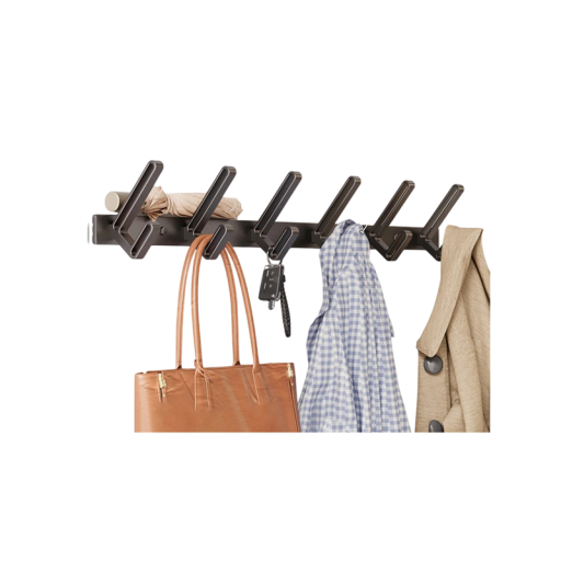 Clemă de perete pentru îmbrăcăminte cu 6 cârlige 55 × 3,5 × 8 cm din aluminiu pentru suspendarea jachetelor, genților și accesoriilor acasă