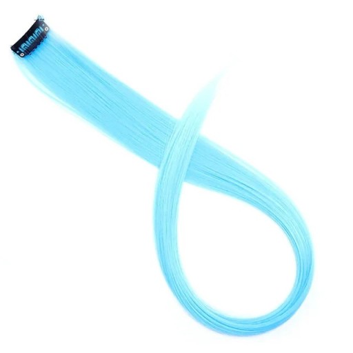 Clip in sintetic pentru extensii de păr 55 cm din fibră rezistentă la temperaturi ridicate, șuviță albastră deschisă pentru prelungirea părului și aranjarea coafurii femeilor