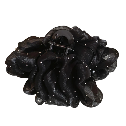Clip para el cabello de mujer Lazo de tela brillante con piedras Adorno elegante y voluminoso para moño y peinado
