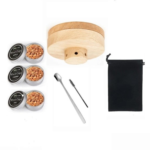 Cocktail Smoker Set met Whiskey Glas, Houten Kap en Chips van 3 Houtsoorten Appel Kers Eiken Bar Aroma Accessoires