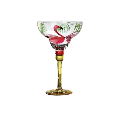 Cocktailglas Margarita 270 ml, dekoriertes Glas mit Flamingo-Motiv, Durchmesser 11 cm, Höhe 18 cm, Glas für Margarita-Cocktails oder gemischte Drinks