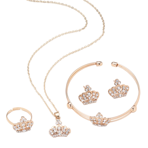 Coffret cadeau pour femmes collier, boucles d'oreilles, bracelet et bague avec motif de couronne