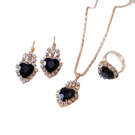 Coffret cadeau pour femmes collier, boucles d'oreilles et bague en forme de cœur