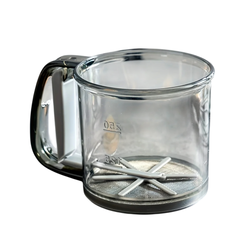 Colador manual de harina de cocina con doble filtro y vaso medidor, 250 ml
