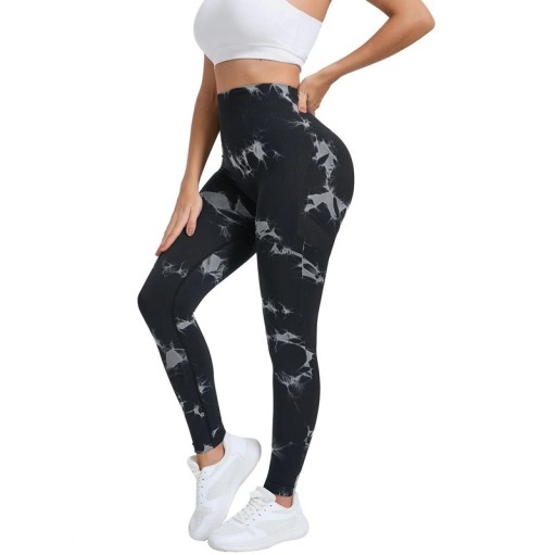 Colanți sport fără sudură pentru femei, talie înaltă, model tie-dye, elastici, lungi, antrenament, colanți slim fit, îmbrăcăminte de fitness