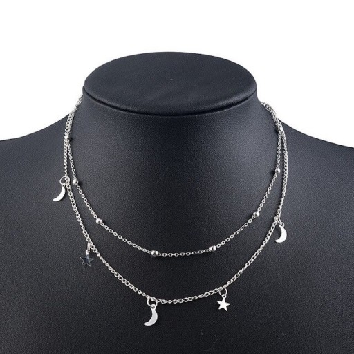 Colar duplo feminino com lua e estrela