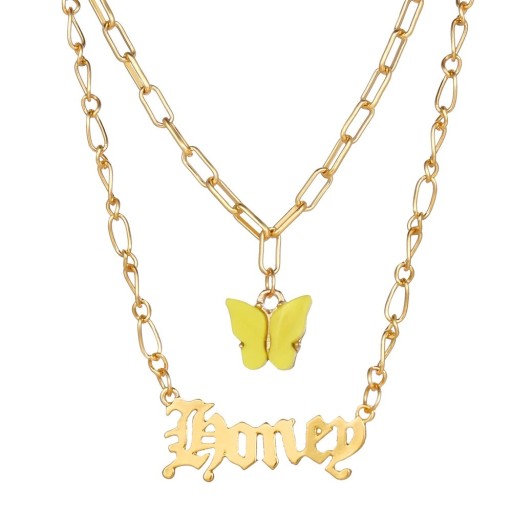 Colar feminino com borboleta e inscrição