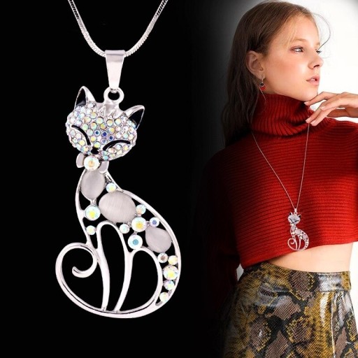 Colar longo feminino com gato