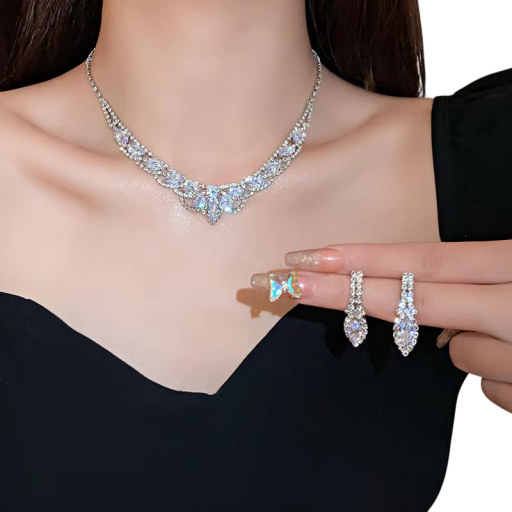 Colar Sentimental com Brincos Conjunto de Pedras Preciosas Liga de Cobre Joias de Casamento Luxuosas e Leves para Mulheres