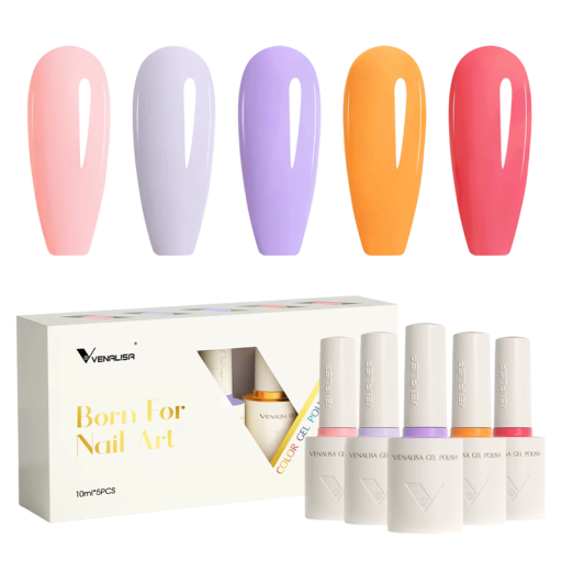 Colecção de vernizes em gel para unhas 5×10 ml Conjunto de cores vegano sem HEMA TPO Pincel redondo Consistência suave UV LED