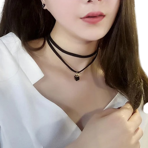 Colier choker dublu din dantelă pentru femei cu pandantiv, colier de închidere din oțel inoxidabil și aliaj de zinc, accesoriu negru pentru gât