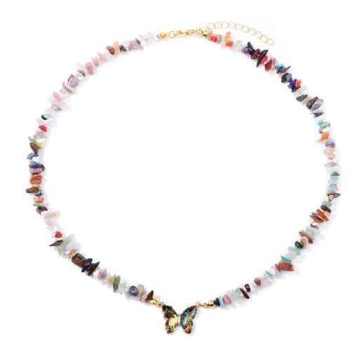 Colier cu fluturaș și amestec de pietre pandantiv 22 x 17 mm pietricele multicolore lanț de culoare aurie din aliaj de zinc Pentru petrecere și ca cadou