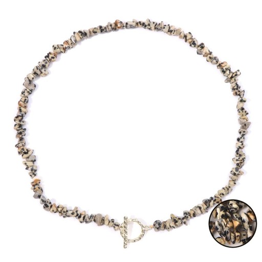 Colier din piatră dalmată lungime 45 cm ajustabil pietricele alb-negre lanț de culoare aurie închidere tip inel din aliaj de zinc Pentru femei