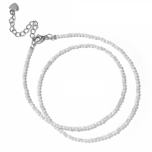 Colier din piatră lunară cu mărgele de 2 mm lungime 40 cm lanț alb ajustabil de culoare argintie din aliaj de zinc pentru femei și bărbați
