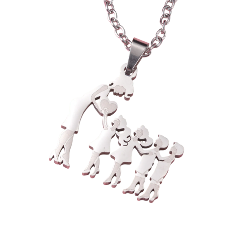 Collana con ciondolo di mamma con 2 figlie e 2 figli Gioiello familiare elegante Simbolo dell'amore materno Regalo per mamma in acciaio inossidabile