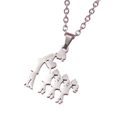Collana con ciondolo Mamma e tre figlie Elegante collana in acciaio inossidabile Simbolo della famiglia Regalo per mamma e figlie