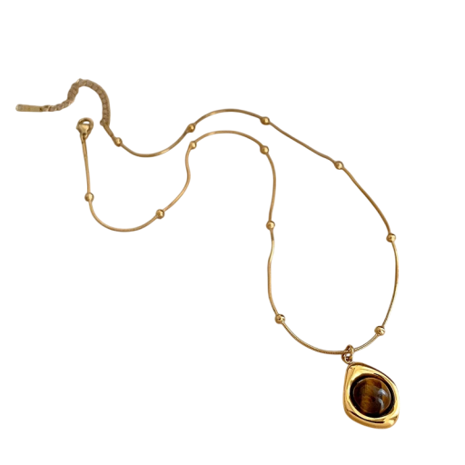 Collana di gioielli 41 cm + 6 cm color oro con pietra colorata effetto occhio di tigre collana sottile con palline ciondolo