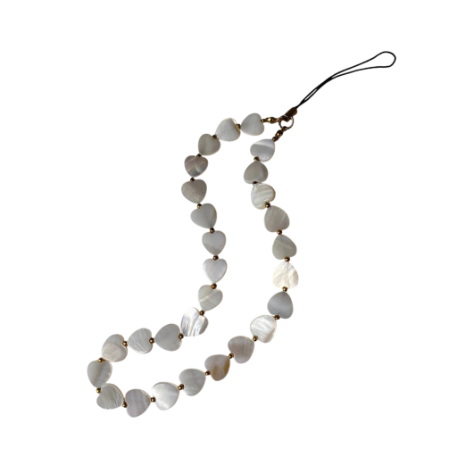 Collana di perline per telefono con cuori Pendente decorativo per cellulare Cordino contro la perdita Portachiavi per borsa fotocamera Design elegante bianco
