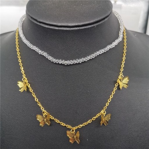 Collana doppia da donna con farfalle e perline