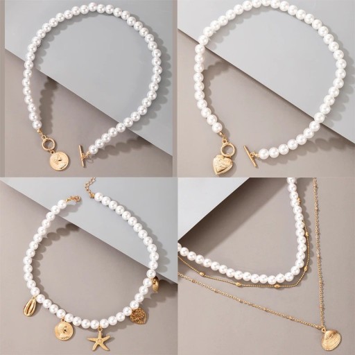 Collar de perlas para mujer con colgante D174