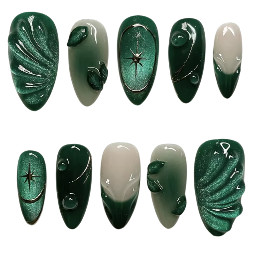 Collection of Medium-Sized Almond Nails 24 pcs Adhesive Acrylic Artificial Tips for Home Manicure Fashion Design