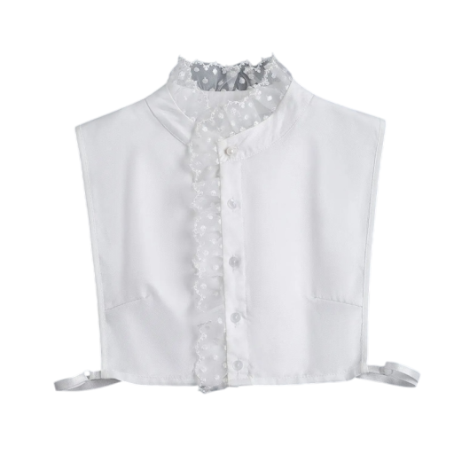 Colletto falso da donna con colletto alto e bordo in pizzo bianco