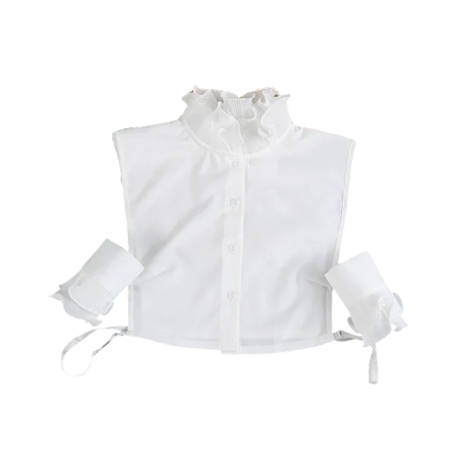 Colletto finto da donna con colletto alto arricciato bianco con polsini Colletto rimovibile elegante con maniche lunghe e design stiloso