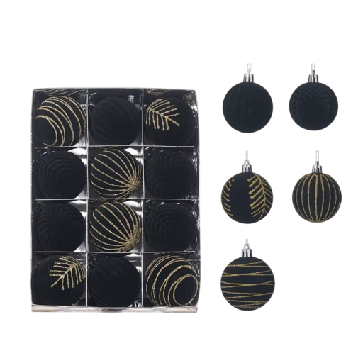 Collezione Elegante di 12 Palline di Natale da 6 cm con cinque diversi motivi Decorazioni per l'albero di Natale Decorazioni 6 x 6 x 7 cm per addobbi festivi