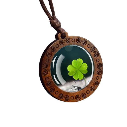 Collier avec pendentif trèfle longueur réglable 44–83 cm pendentif rond en bois motif vert sur cordon pour un usage quotidien