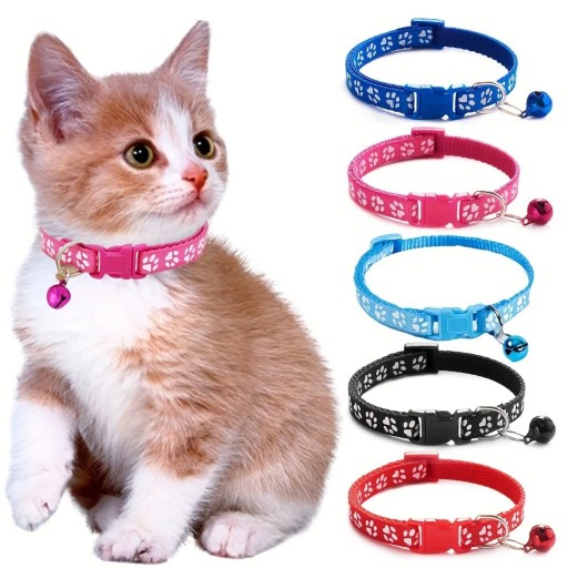 Collier coloré réglable pour chats avec clochette Fermeture de sécurité Imprimé de pattes Largeur 1 cm Longueur 19 x 32 cm