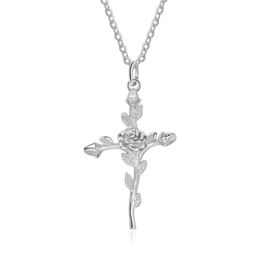 Collier croix avec rose pour femme