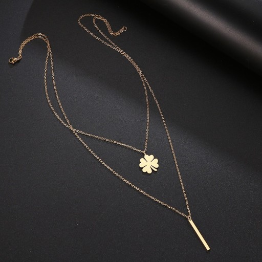 Collier double pour femme avec un trèfle à quatre feuilles