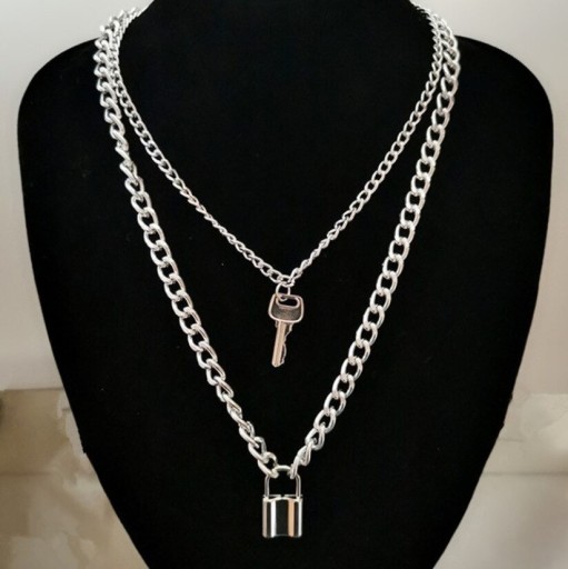 Collier double pour femme clé et serrure