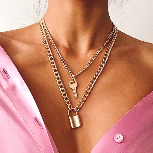 Collier double pour femme clé et serrure
