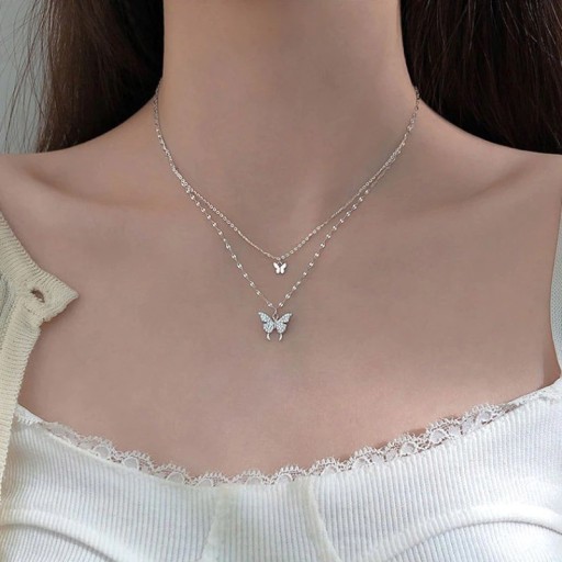Collier double pour femmes avec des papillons D520
