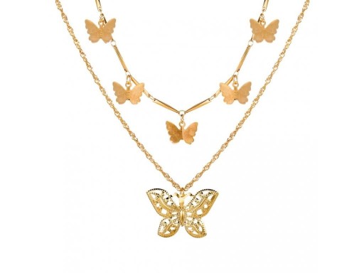 Collier double pour femmes avec des papillons G809