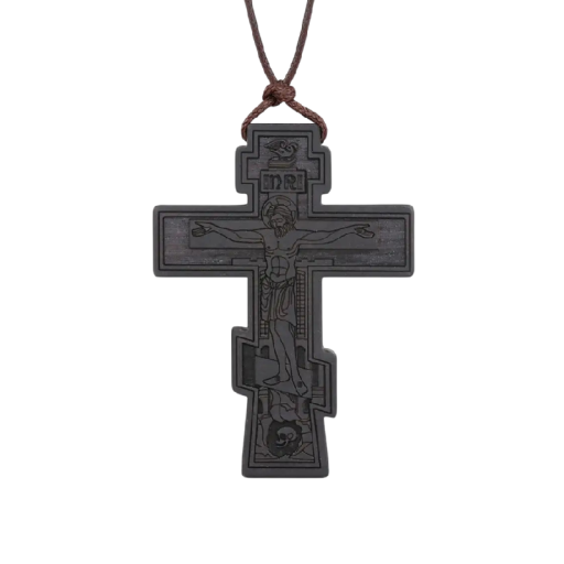Collier en bois orthodoxe avec croix longueur réglable 30–65 cm bois naturel relief détaillé pendentif croix pour un port quotidien