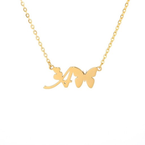 Collier femme lettre et papillon