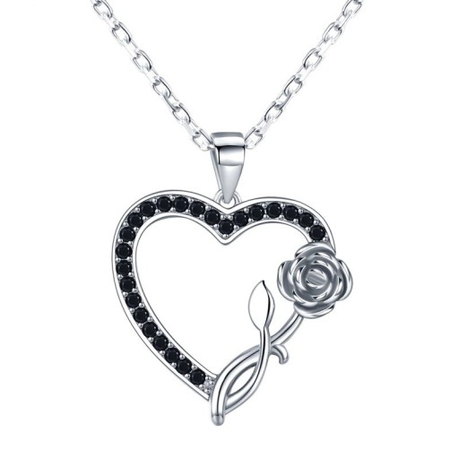 Collier pour femme avec cœur et rose